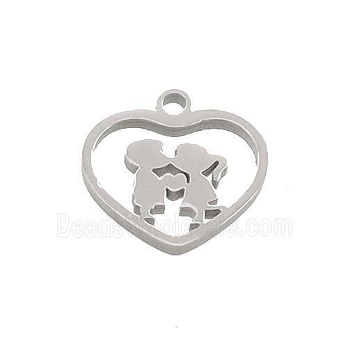 Raw Stainless Steel Couple Heart Pendant