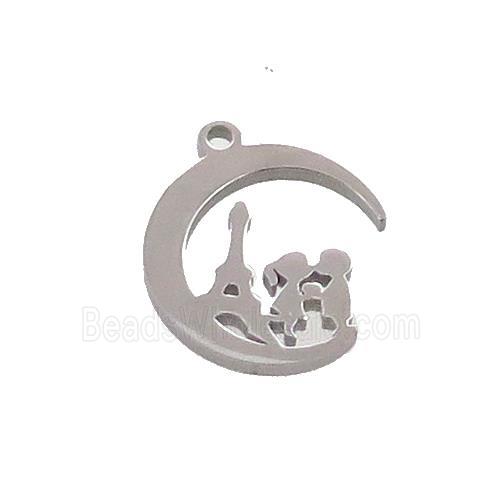 Raw Stainless Steel Eiffel Tower Charms Pendant Couple Moon