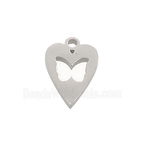 Raw Stainless Steel Heart Charms Pendant Butterfly