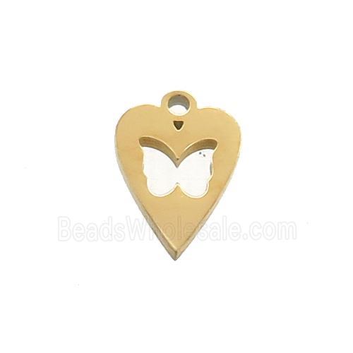 Stainless Steel Heart Charms Pendant Butterfly Gold Plated