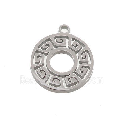 Raw Stainless Steel Circle Charms Pendant Greek Key