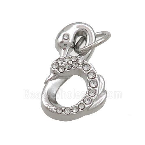 Raw Stainless Steel Swan Pendant Pave Rhinestone