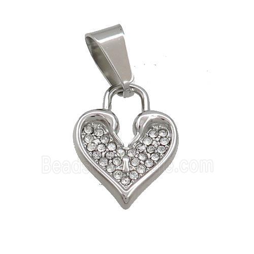 Raw Stainless Steel Heart Pendant Pave Rhinestone