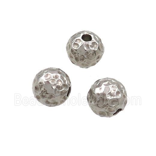 Raw Stainless Steel Round Beads Hammered