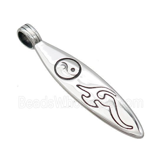 Stainless Steel Leaf Pendant Surfboard Charms Yinyang Antique Silver