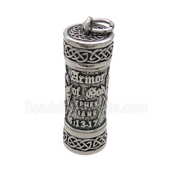 Stainless Steel Prayer Column Charms Pendant Antique Silver