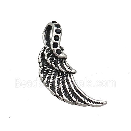 Stainless Steel Angel Wings Charms Pendant Pave Rhinestone Antique Silver