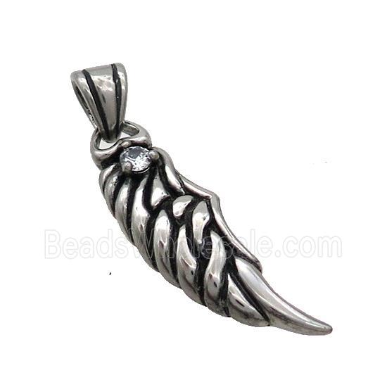 Stainless Steel Angel Wings Charms Pendant Pave Rhinestone Antique Silver