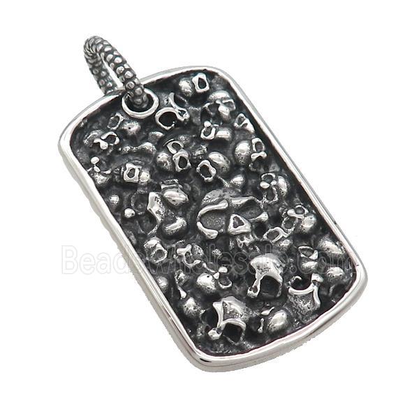 Stainless Steel Skull Charms Pendant Rectangle Antique Silver