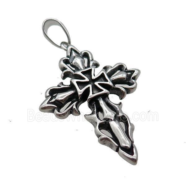 Stainless Steel Cross Pendant Antique Silver