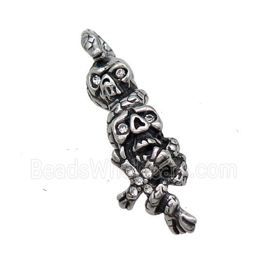 Stainless Steel Skull Charms Pendant Pave Rhinestone Antique Silver