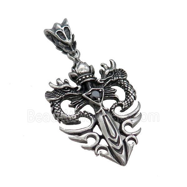 Stainless Steel Pendant Charms Dragon Antique Silver