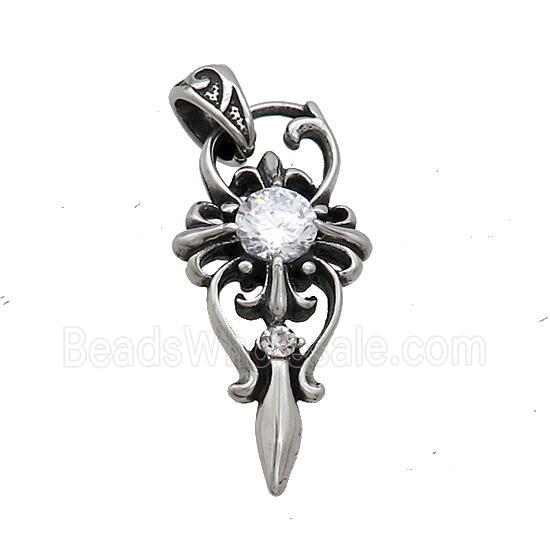 Stainless Steel Charms Pendant Pave Rhinestone Antique Silver