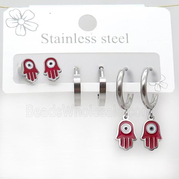 Raw Stainless Steel Earrings Evil Eye Hand