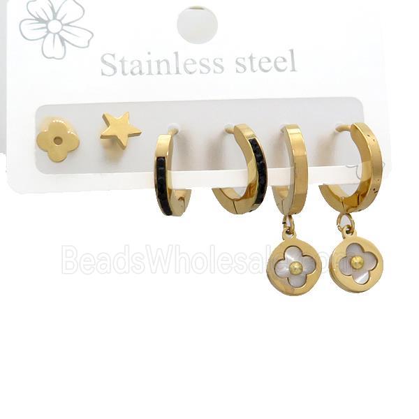 Stainless Steel Earrings Clover Gold Plated