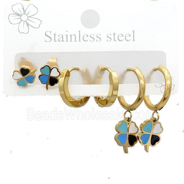 Stainless Steel Earrings Clover Gold Plated
