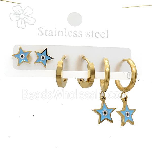Stainless Steel Earrings Star Evil Eye Gold Plated