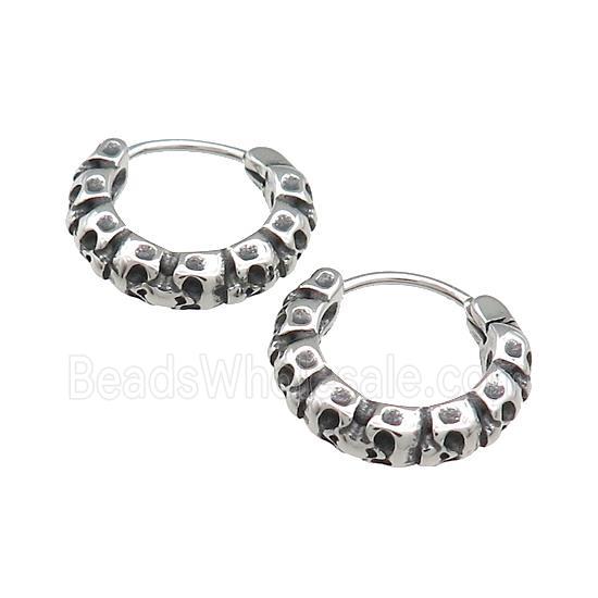 Stainless Steel Hoop Earrings Skull Antique Silver