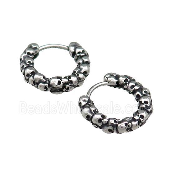 Stainless Steel Hoop Earrings Skull Charms Antique Silver