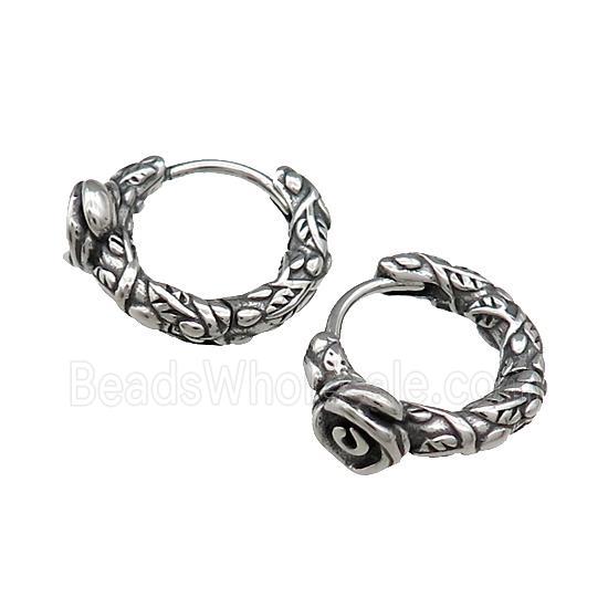 Stainless Steel Hoop Earrings Flower Antique Silver