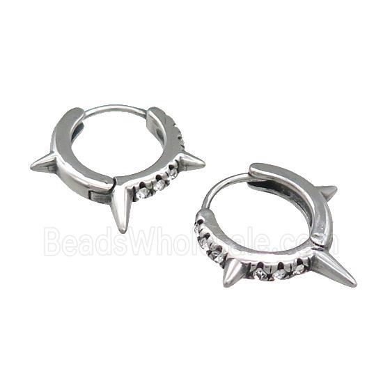 Stainless Steel Spike Hoop Earrings Pave Rhinestone Antique Silver
