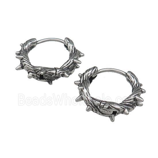 Stainless Steel Hoop Earrings Spike Antique Silver