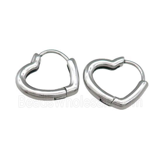 Stainless Steel Hoop Earrings Heart Antique Silver