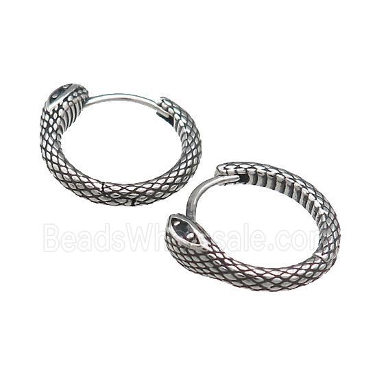 Stainless Steel Hoop Earrings Pave Rhinestone Snake Antique Silver