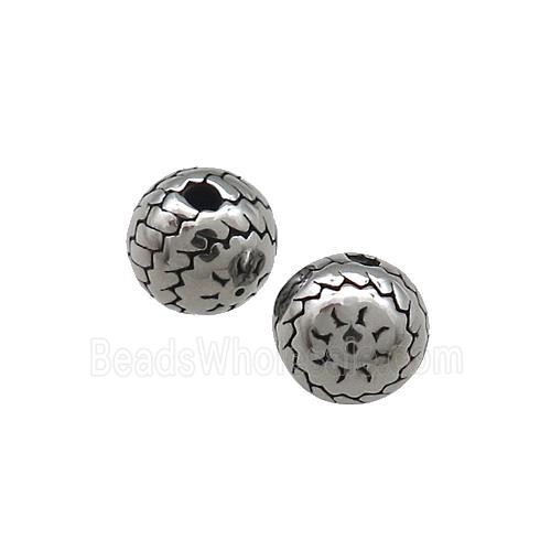 Stainless Steel Round Beads Antique Silver