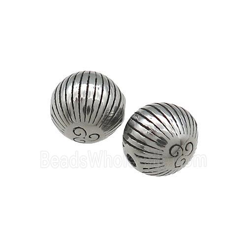 Stainless Steel Beads Round Antique Silver