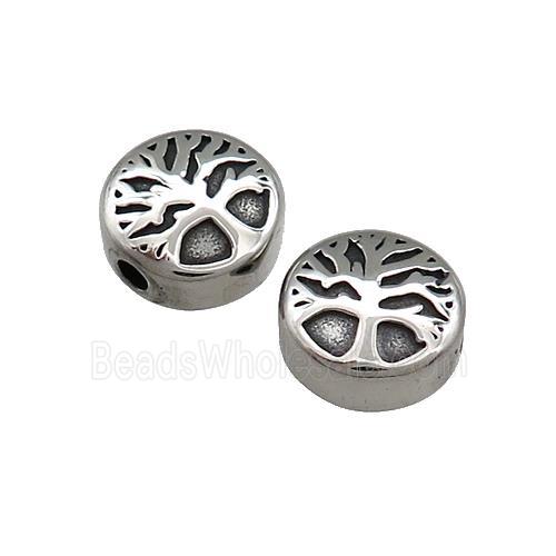 Stainless Steel Coin Beads Tree Of Life Button Antique Silver