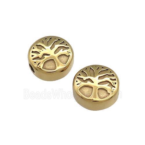 Stainless Steel Coin Beads Tree Of Life Button Gold Plated