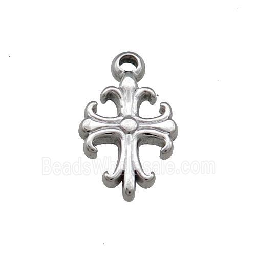 Raw Stainless Steel Cross Pendant Fleur de Lis
