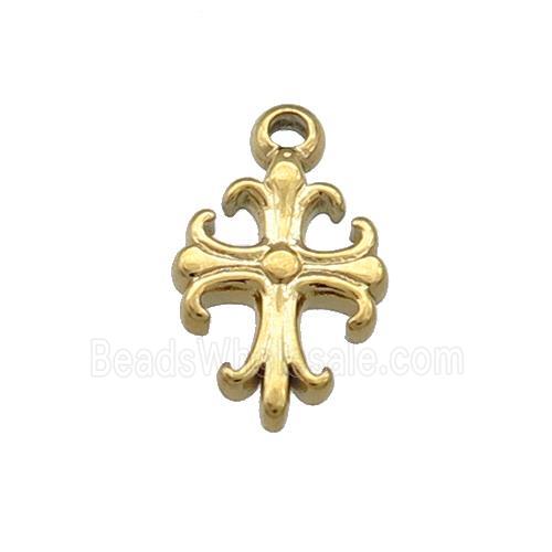 Stainless Steel Cross Pendant Fleur de Lis Gold Plated