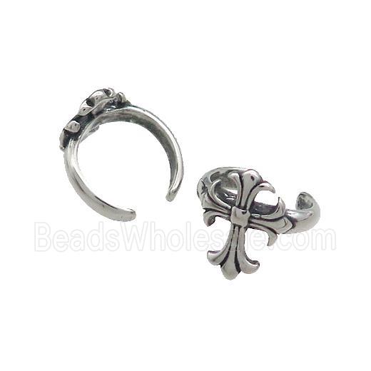 Stainless Steel Clip Earrings Fleur De Lis Antique Silver
