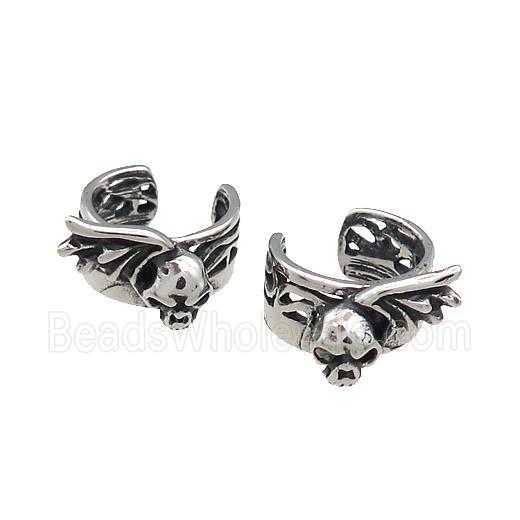 Stainless Steel Clip Earrings Skull Antique Silver