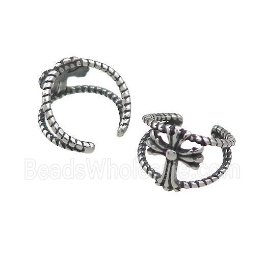 Stainless Steel Clip Earrings Cross ntique Silver