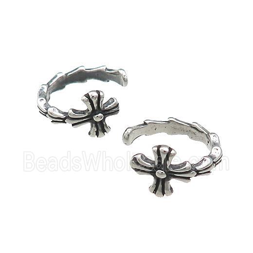 Stainless Steel Clip Earrings Cross Antique Silver