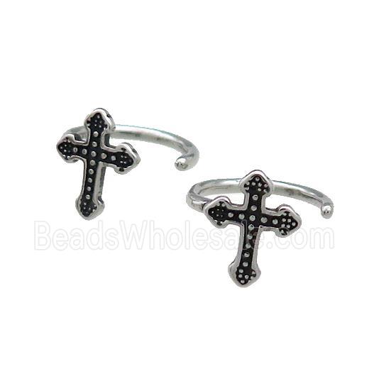 Stainless Steel Clip Earrings Cross Antique Silver