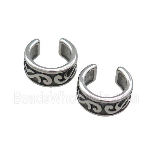 Stainless Steel Clip Earrings Antique Silver
