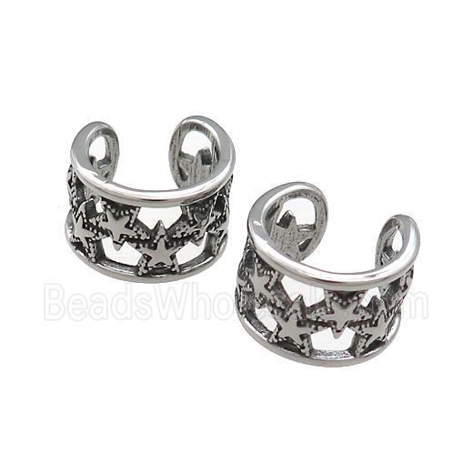 Stainless Steel Clip Earrings Star Antique Silver