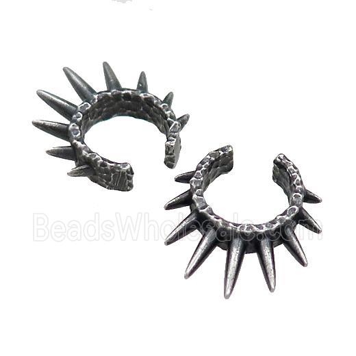 Stainless Steel Clip Earrings Spike Antique Silver