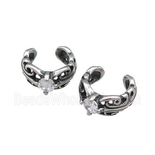 Stainless Steel Clip Earrings Pave Rhinestone Antique Silver