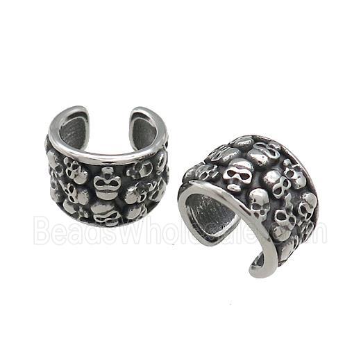 Stainless Steel Clip Earrings Skull Halloween Cuff Antique Silver