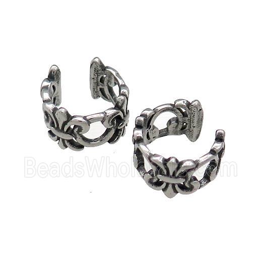 Stainless Steel Clip Earrings Fleur De Lis Antique Silver