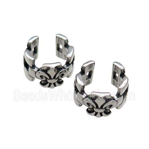 Stainless Steel Clip Earrings Fleur De Lis Antique Silver