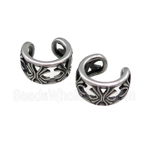Stainless Steel Clip Earrings Antique Silver