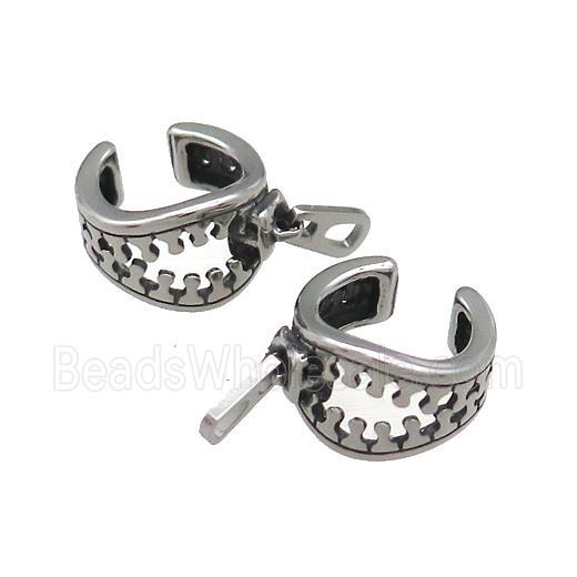 Stainless Steel Clip Earrings Antique Silver