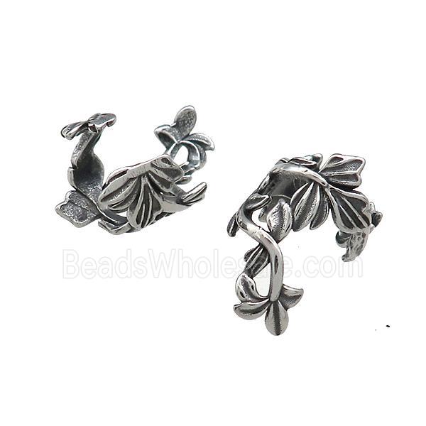 Stainless Steel Clip Earrings Leaf Antique Silver