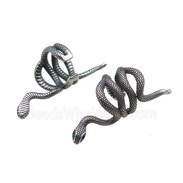 Stainless Steel Clip Earrings Snake Antique Silver